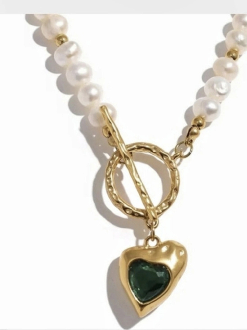 Heart Necklace Natural Fresh Water Pearl Stainless Steel Cubic Zirconia Womens